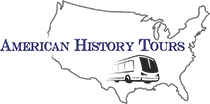 A black and white image of an american history tour logo.
